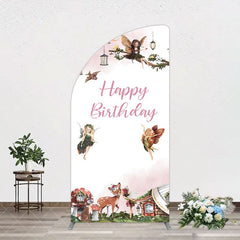 Aperturee - Aperturee Fairy Floral Wonderland Happy Birthday Arch Backdrop