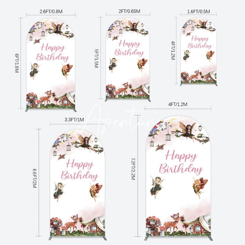 Aperturee - Aperturee Fairy Floral Wonderland Happy Birthday Arch Backdrop