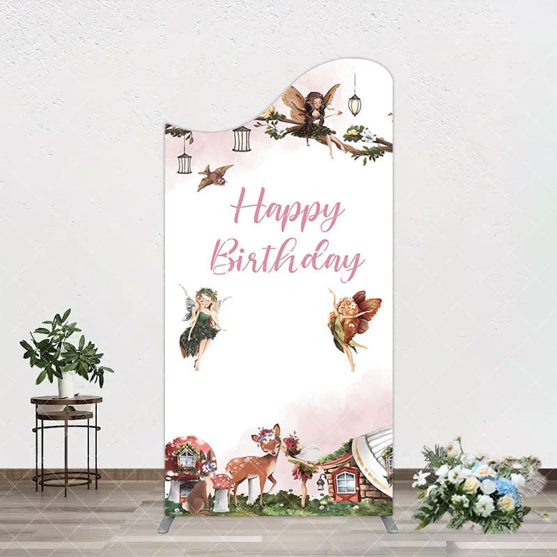 Aperturee - Aperturee Fairy Floral Wonderland Happy Birthday Arch Backdrop
