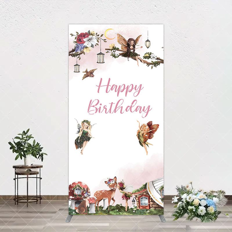 Aperturee - Aperturee Fairy Floral Wonderland Happy Birthday Arch Backdrop