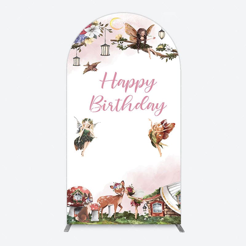 Aperturee - Aperturee Fairy Floral Wonderland Happy Birthday Arch Backdrop