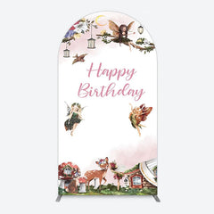 Aperturee - Aperturee Fairy Floral Wonderland Happy Birthday Arch Backdrop