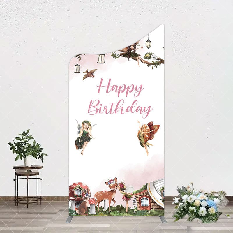 Aperturee - Aperturee Fairy Floral Wonderland Happy Birthday Arch Backdrop