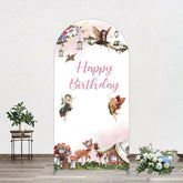 Aperturee - Aperturee Fairy Floral Wonderland Happy Birthday Arch Backdrop