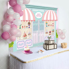 Aperturee - Aperturee Fairy Green Pink Dessert House Birthday Backdrop