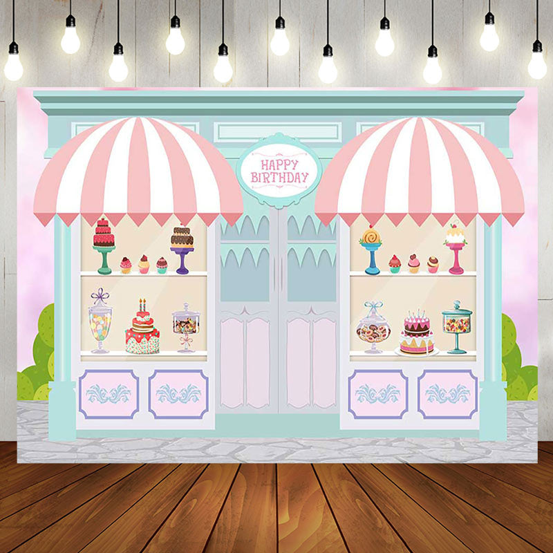 Aperturee - Aperturee Fairy Green Pink Dessert House Birthday Backdrop