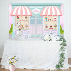 Aperturee - Aperturee Fairy Green Pink Dessert House Birthday Backdrop