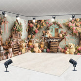 Aperturee - Aperturee Fairy House Floral Bear Cake Smash Room Set Backdrop