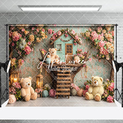 Aperturee - Aperturee Fairy House Floral Bear Cake Smash Room Set Backdrop