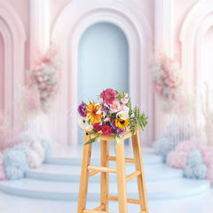 Aperturee - Aperturee Fairy Pink Blue Arch Floral Wedding Photo Backdrop