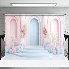 Aperturee - Aperturee Fairy Pink Blue Arch Floral Wedding Photo Backdrop