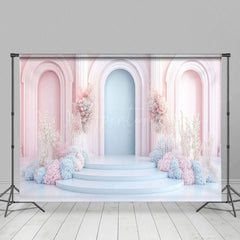 Aperturee - Aperturee Fairy Pink Blue Arch Floral Wedding Photo Backdrop