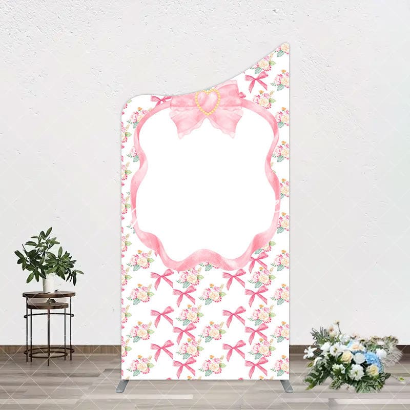 Aperturee - Aperturee Fairy Pink Bow Tie Floral Birthday Arch Backdrop