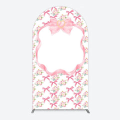 Aperturee - Aperturee Fairy Pink Bow Tie Floral Birthday Arch Backdrop