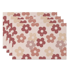 Aperturee - Aperturee Fairy Pink Daisy Floral Dining Set of 4 Placemats