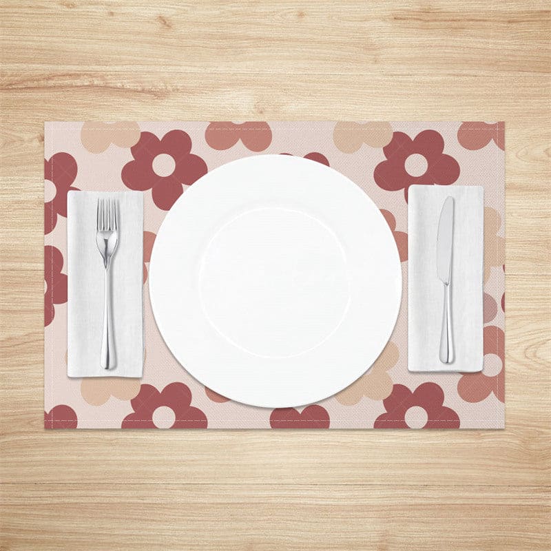 Aperturee - Aperturee Fairy Pink Daisy Floral Dining Set of 4 Placemats