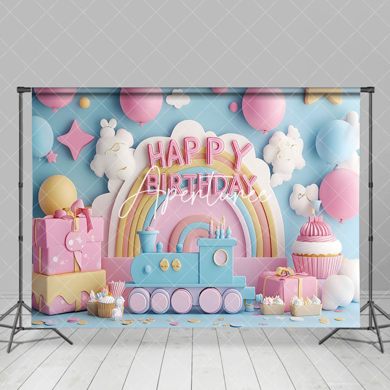 Aperturee - Aperturee Fairy Rainbow Balloons Train Cake Smash Backdrop