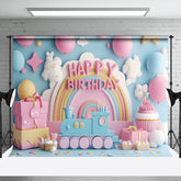 Aperturee - Aperturee Fairy Rainbow Balloons Train Cake Smash Backdrop