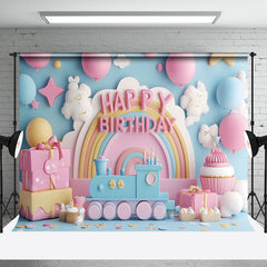 Aperturee - Aperturee Fairy Rainbow Balloons Train Cake Smash Backdrop