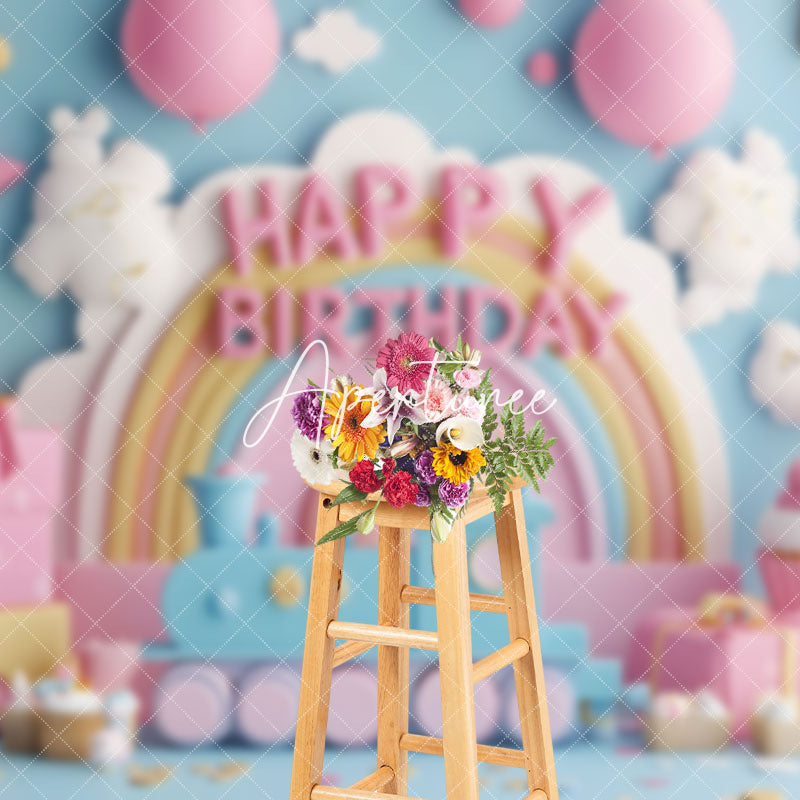 Aperturee - Aperturee Fairy Rainbow Balloons Train Cake Smash Backdrop
