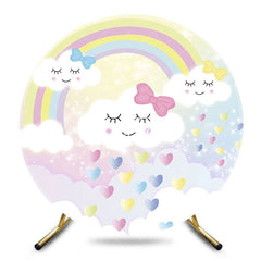 Aperturee - Aperturee Fairy Rainbow Clouds Hearts Round Birthday Backdrop