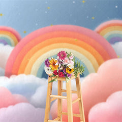 Aperturee - Aperturee Fairy Rainbow Clouds Starry Cake Smash Photo Backdrop