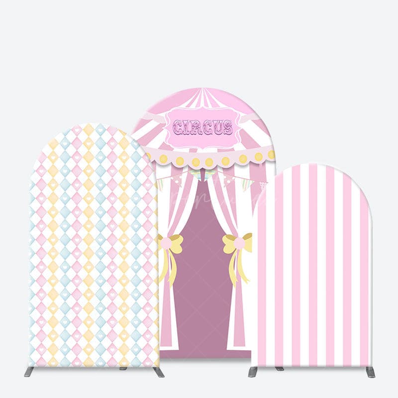 Aperturee - Aperturee Fairy Rhombus Stripe Circus Birthday Arch Backdrop