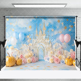 Aperturee - Aperturee Fairy Tale Castle Floral Pumpkin Cake Smash Backdrop