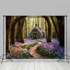 Aperturee - Aperturee Fairy Tale Floral Sea Forest Cabin Photo Backdrop