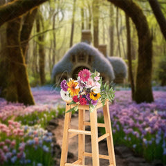 Aperturee - Aperturee Fairy Tale Floral Sea Forest Cabin Photo Backdrop