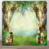 Aperturee - Aperturee Fairy Tale Forest Tree Birthday Pillow Case Backdrop