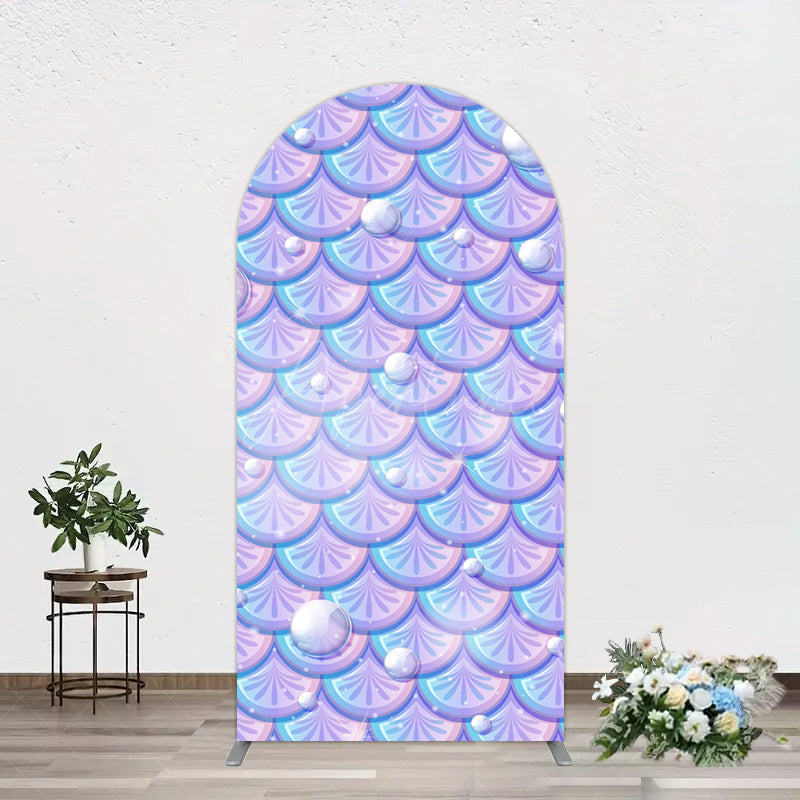 Aperturee - Aperturee Fairy Tale Mermaid Scale Pearl Birthday Arch Backdrop