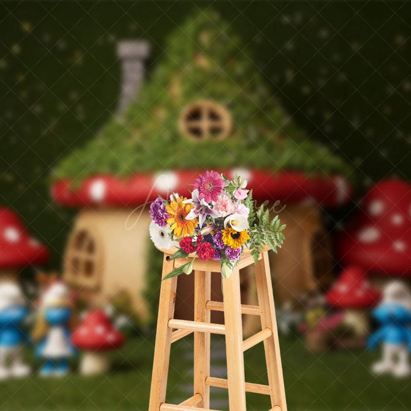 Aperturee - Aperturee Fairy Tale Mushroom World Cute Cake Smash Backdrop