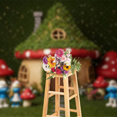 Aperturee - Aperturee Fairy Tale Mushroom World Cute Cake Smash Backdrop