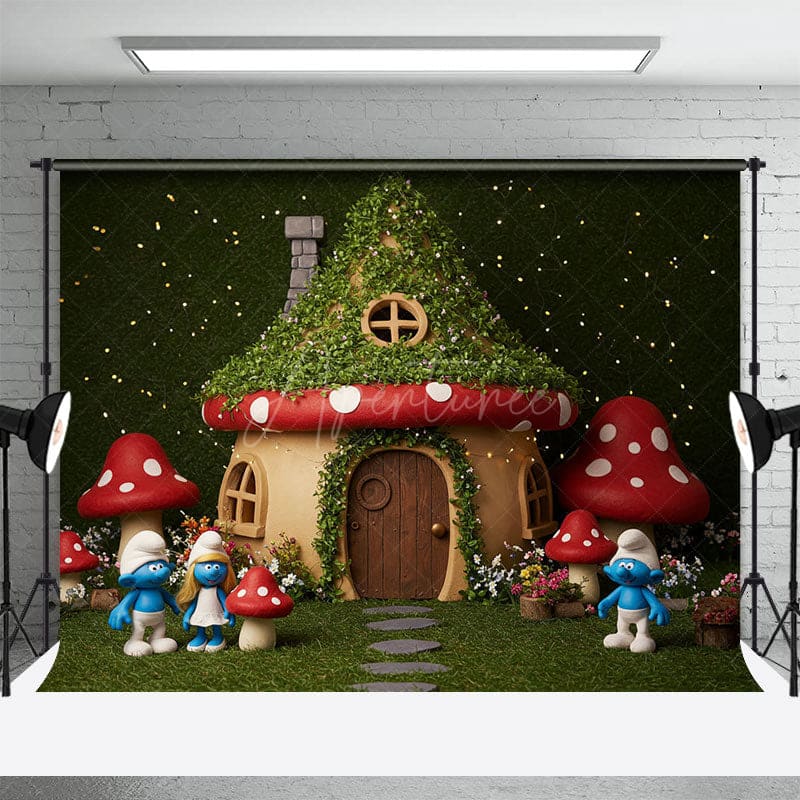 Aperturee - Aperturee Fairy Tale Mushroom World Cute Cake Smash Backdrop