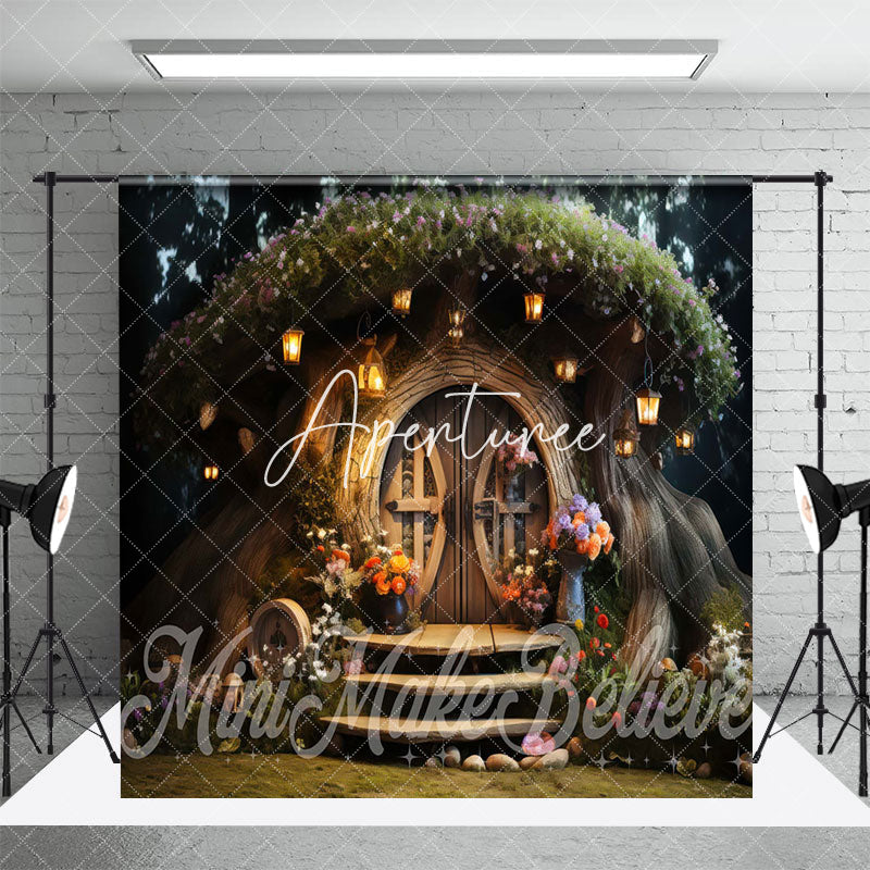 Aperturee - Aperturee Fairy Tale Night Forest Tree House Room Set Backdrop