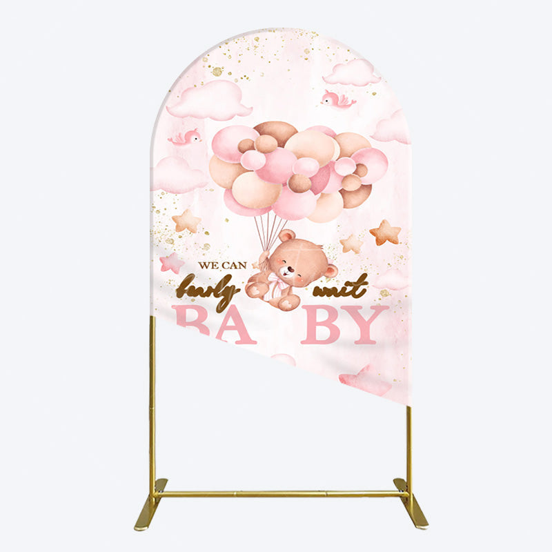 Aperturee - Aperturee Fairy Tale Pink Bearly Wait Baby Shower Arch Backdrop