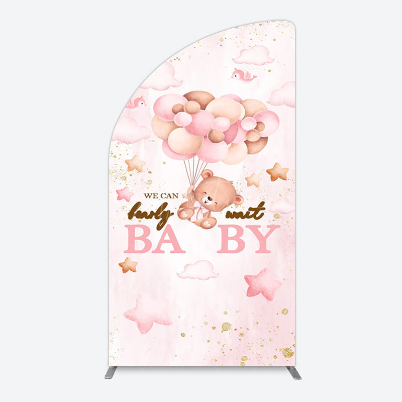 Aperturee - Aperturee Fairy Tale Pink Bearly Wait Baby Shower Half Moon Arch Backdrop