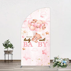Aperturee - Aperturee Fairy Tale Pink Bearly Wait Baby Shower Half Moon Arch Backdrop