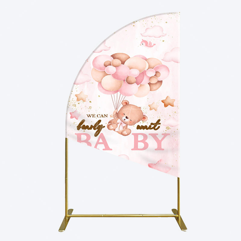 Aperturee - Aperturee Fairy Tale Pink Bearly Wait Baby Shower Half Moon Arch Backdrop