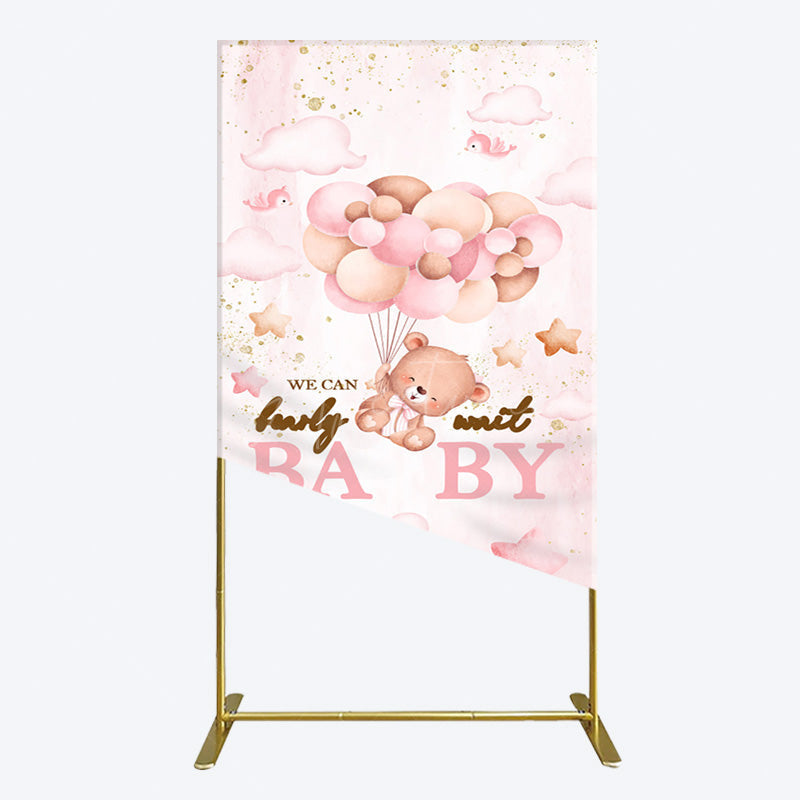 Aperturee - Aperturee Fairy Tale Pink Bearly Wait Baby Shower Rectangle Backdrop