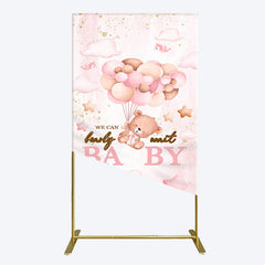 Aperturee - Aperturee Fairy Tale Pink Bearly Wait Baby Shower Rectangle Backdrop