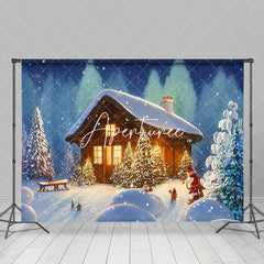 Aperturee - Aperturee Fairy Tale Snow Wild Forest Cabin Christmas Backdrop
