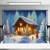 Aperturee - Aperturee Fairy Tale Snow Wild Forest Cabin Christmas Backdrop
