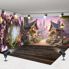 Aperturee - Aperturee Fairy Wonderland Balloons Wood Floor Room Set Backdrop