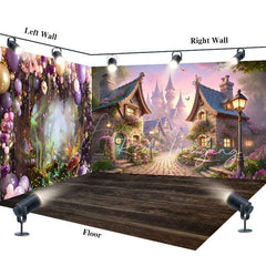 Aperturee - Aperturee Fairy Wonderland Balloons Wood Floor Room Set Backdrop