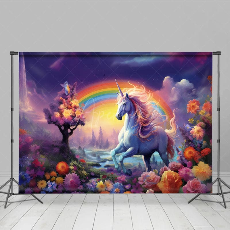Aperturee - Aperturee Fairy Wonderland Colorful Unicorn Cake Smash Backdrop