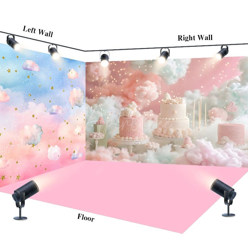 Aperturee - Aperturee Fairytale Colorful Sky Cloud Cake Room Set Backdrop