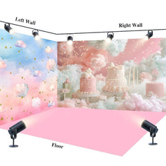 Aperturee - Aperturee Fairytale Colorful Sky Cloud Cake Room Set Backdrop