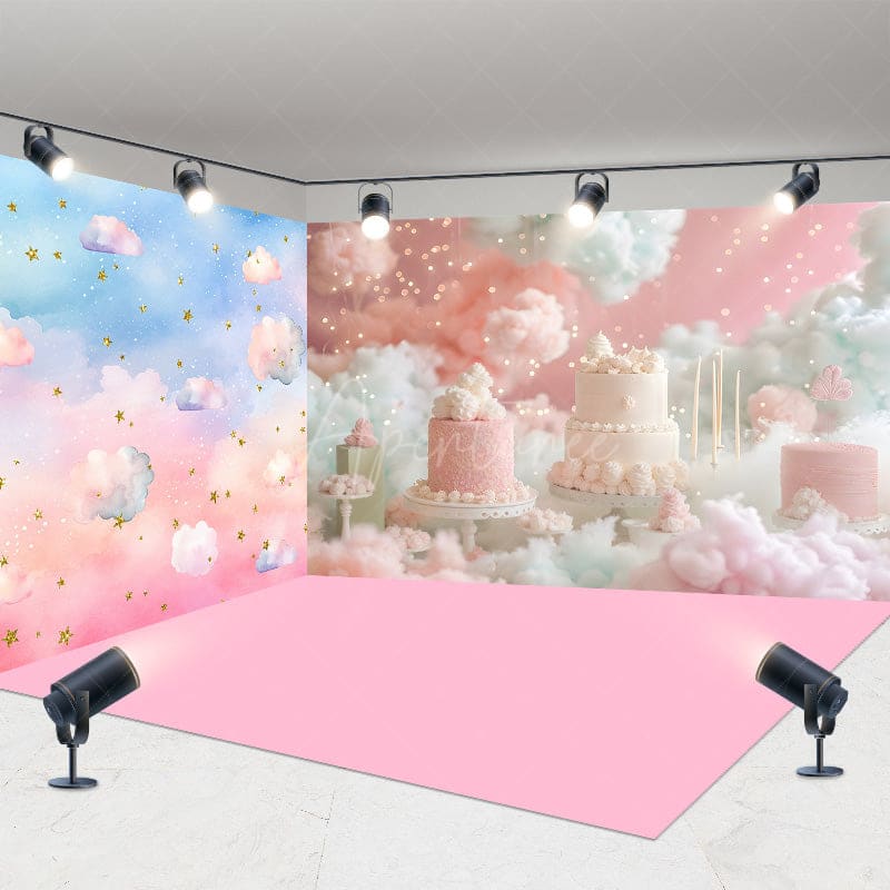 Aperturee - Aperturee Fairytale Colorful Sky Cloud Cake Room Set Backdrop